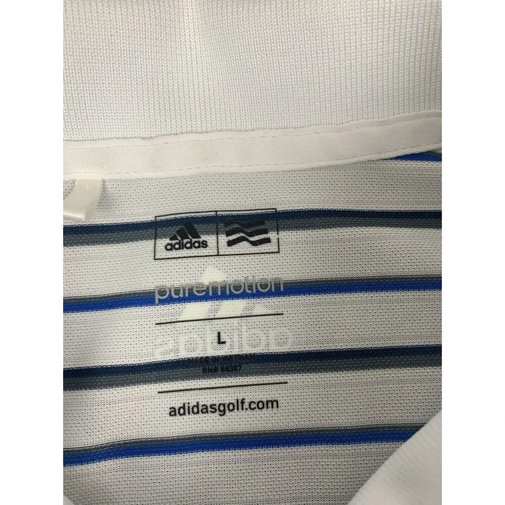 Adidas Golf Men's Polo Shirt PureMotion White Striped Moisture Wicking, Size L